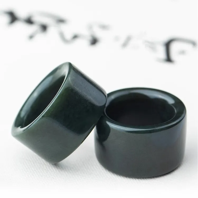Zhen Yu Zhen Pin Hetian Jade Rings Men's Green Jade-1