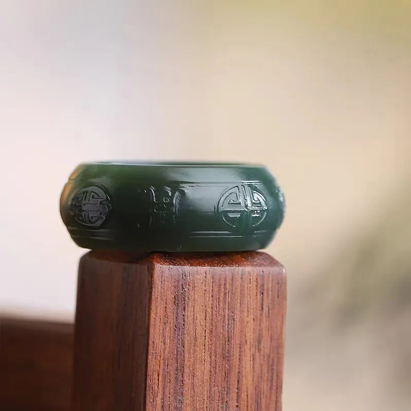 Zhen Yu Zhen Pin Hetian Jade Rings Green Jade Unisex-2