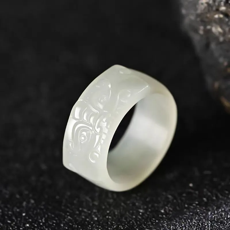 Zhen Yu Zhen Pin Hetian Jade Rings White Jade/Pale Greenish White Jade Unisex-8