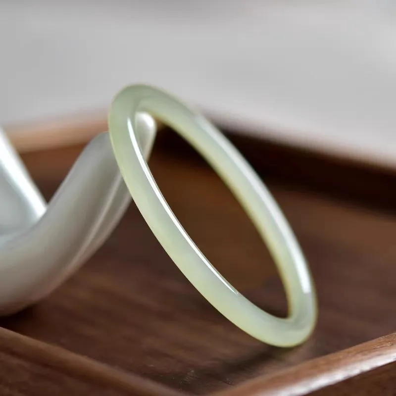 Zhen Yu Zhen Pin Hetian Jade Bangles Pale Greenish White Jade Women's-2