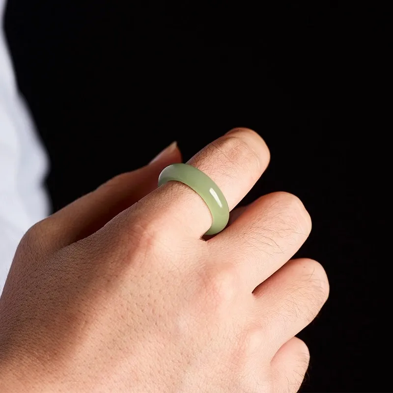 Zhen Yu Zhen Pin Hetian Jade Rings Pale Greenish White Jade Unisex-4