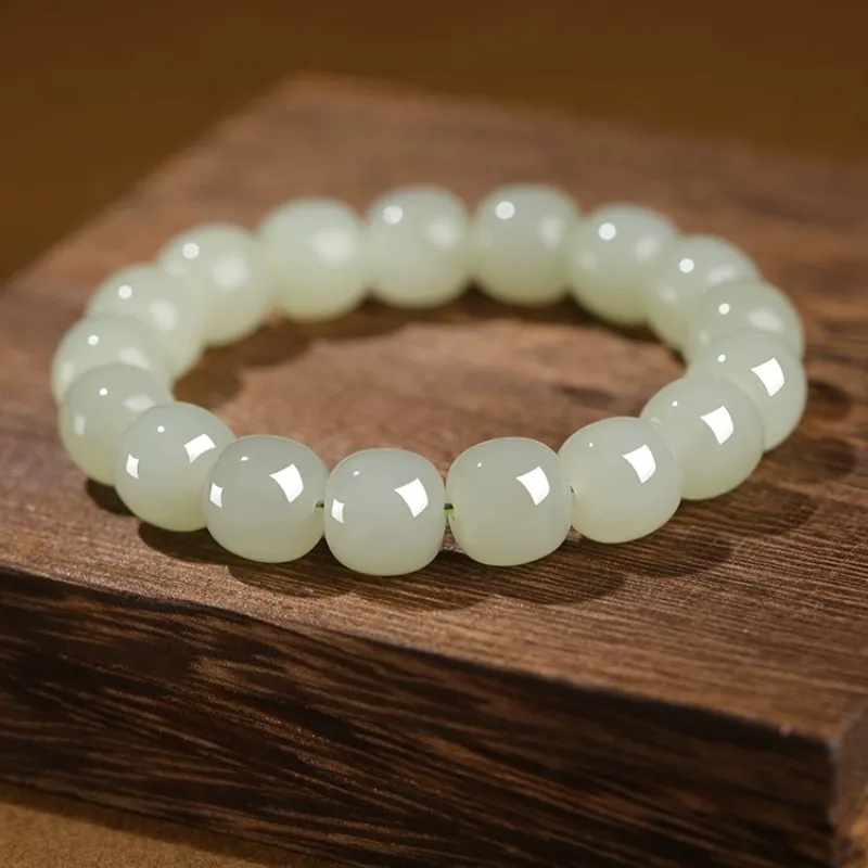 Zhen Yu Zhen Pin Hetian Jade Bracelets Pale Greenish White Jade Unisex-1