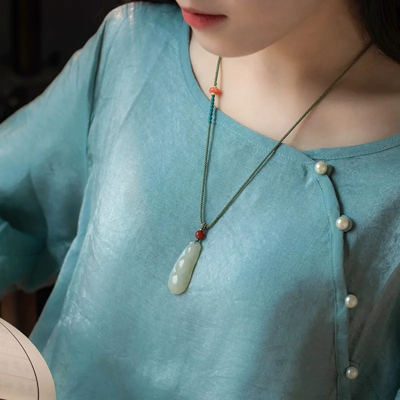 Zhen Yu Zhen Pin Hetian Jade Necklaces Pale Greenish White Jade Unisex-3