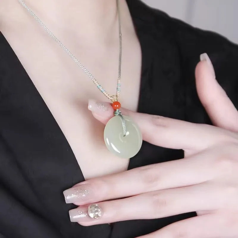 Zhen Yu Zhen Pin Hetian Jade Necklaces Pale Greenish White Jade Unisex-4