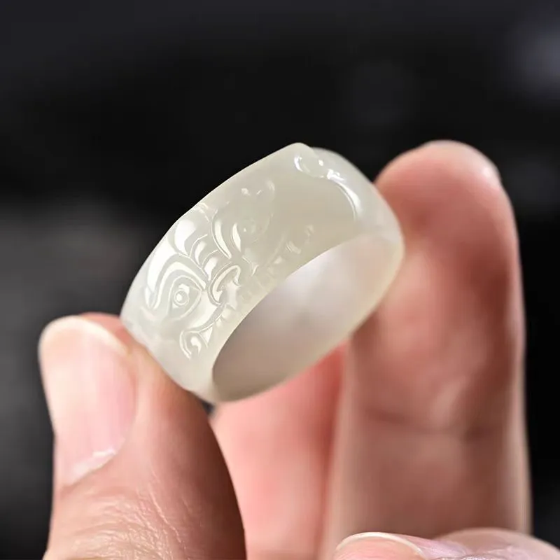 Zhen Yu Zhen Pin Hetian Jade Rings White Jade/Pale Greenish White Jade Unisex-10