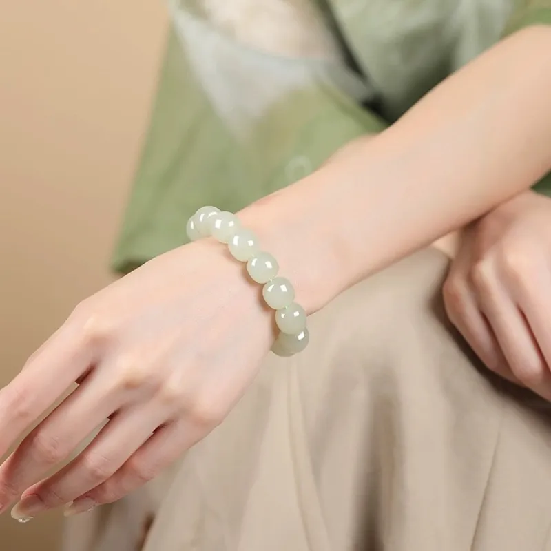 Zhen Yu Zhen Pin Hetian Jade Bracelets Pale Greenish White Jade Unisex-3
