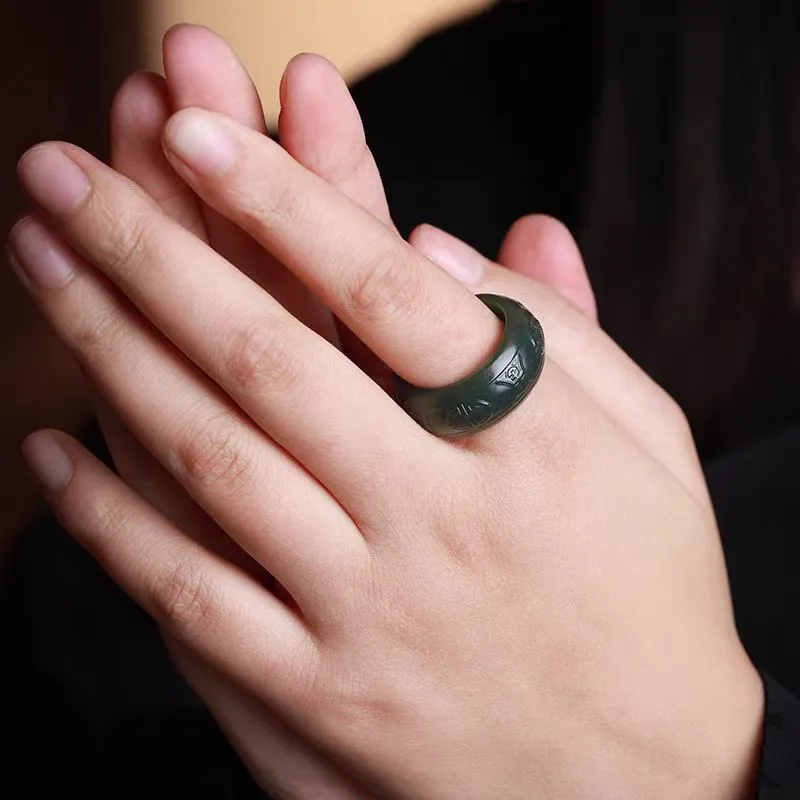 Zhen Yu Zhen Pin Hetian Jade Rings Green Jade Unisex-4