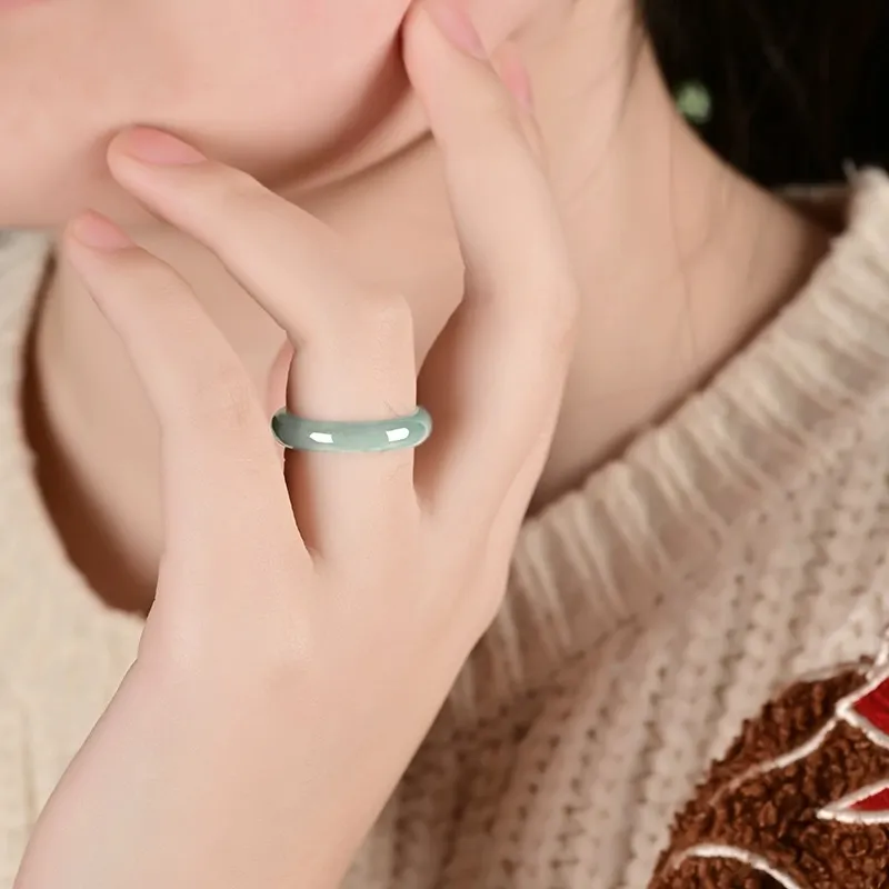 Zhen Yu Zhen Pin Ice Glutinous Jadeite Rings Unisex-5