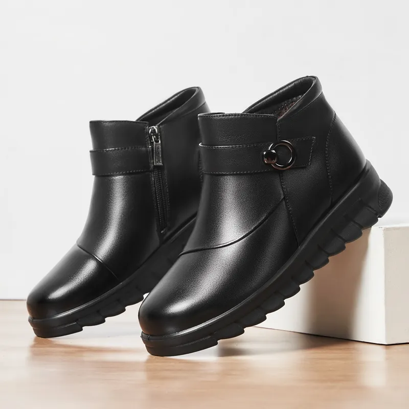 AOKANG Casual High Top Ankle Boots Women's Black-3