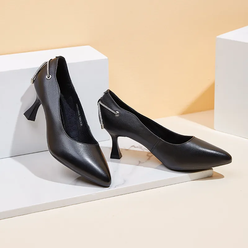 AOKANG High Heels Women's Black White-2