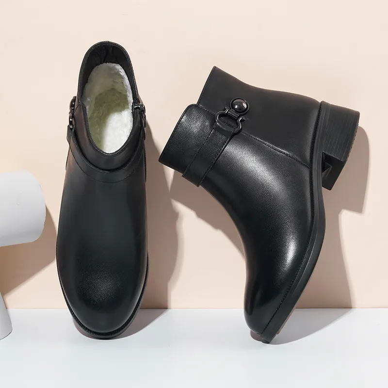 AOKANG Ankle Boots 4cm Chunky Heel Women's Black-4
