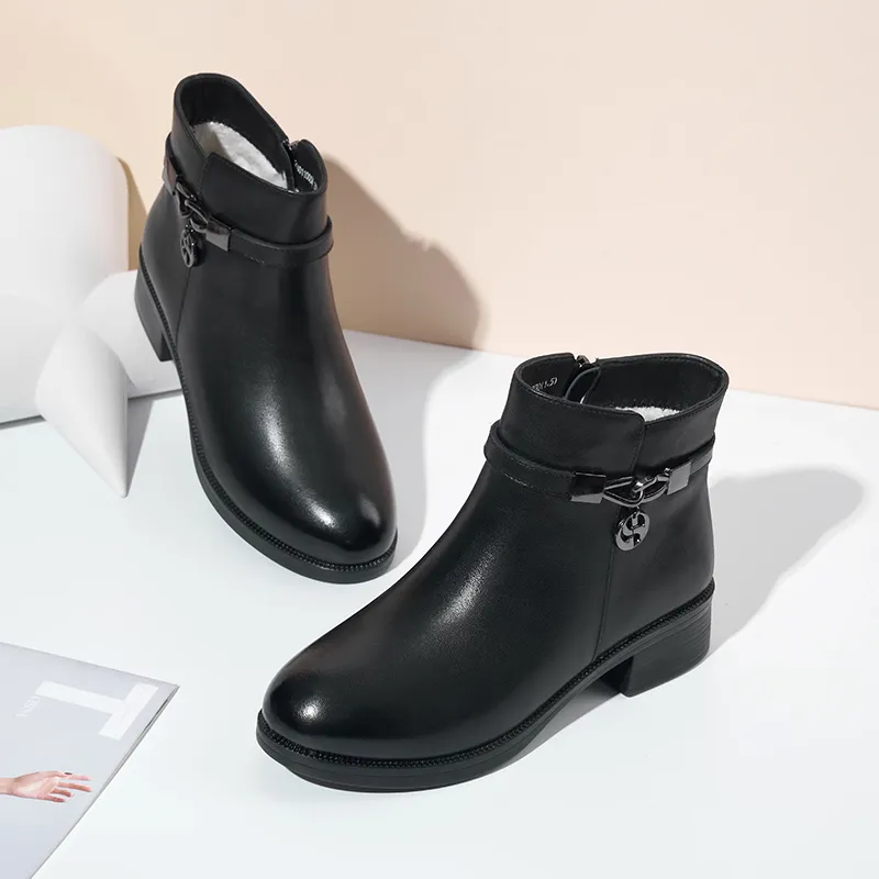 AOKANG Ankle Boots 4cm Chunky Heel Women's Black-2