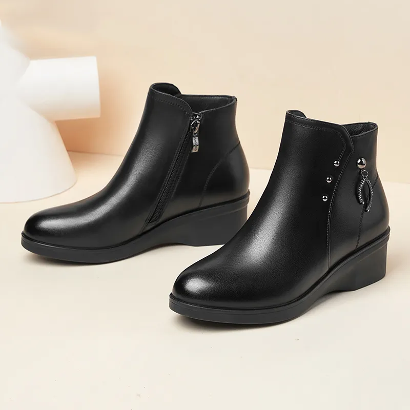 AOKANG High Top Casual Ankle Boots Women's Black-3