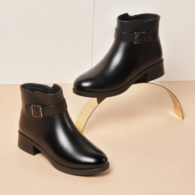 AOKANG Ankle Boots 3.7CM Chunky Heel Women's Black-2