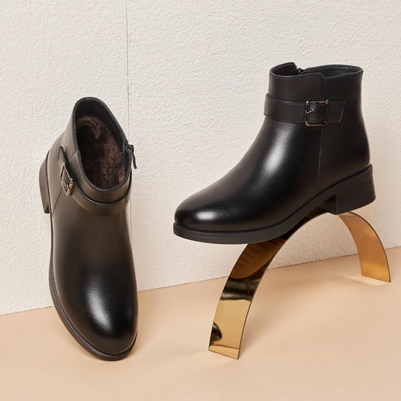 AOKANG Ankle Boots 3.7CM Chunky Heel Women's Black-4