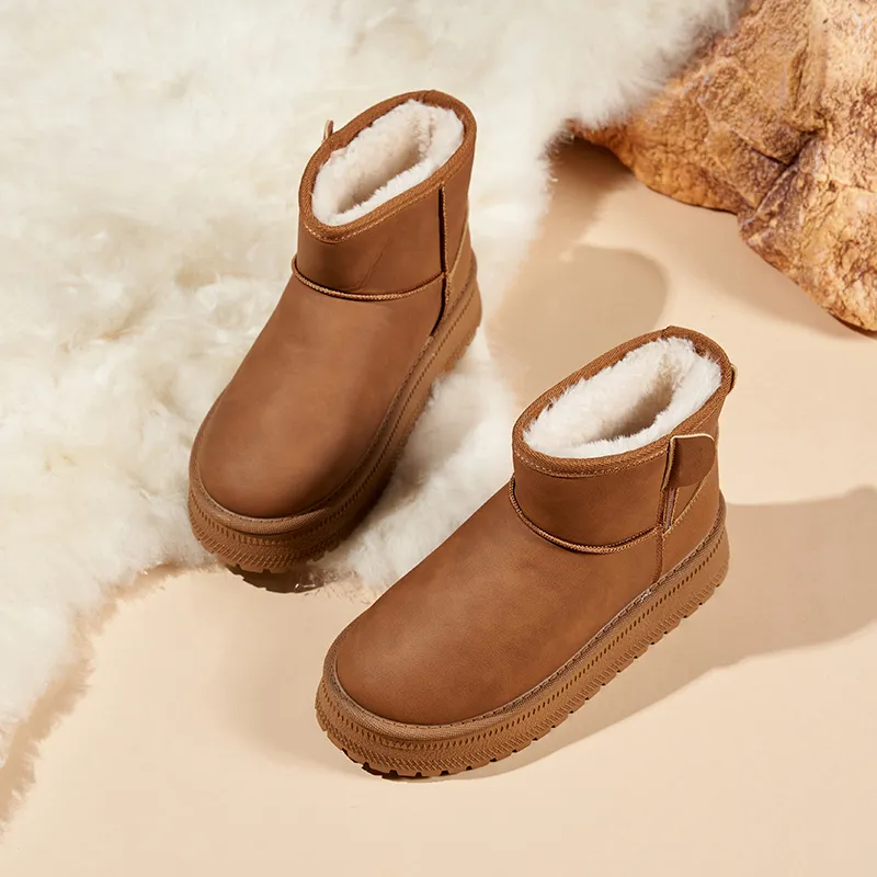 AOKANG Warm Short Snow Boots Women's Khaki-2