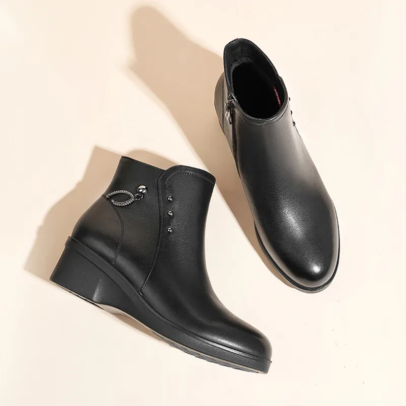 AOKANG High Top Casual Ankle Boots Women's Black-2
