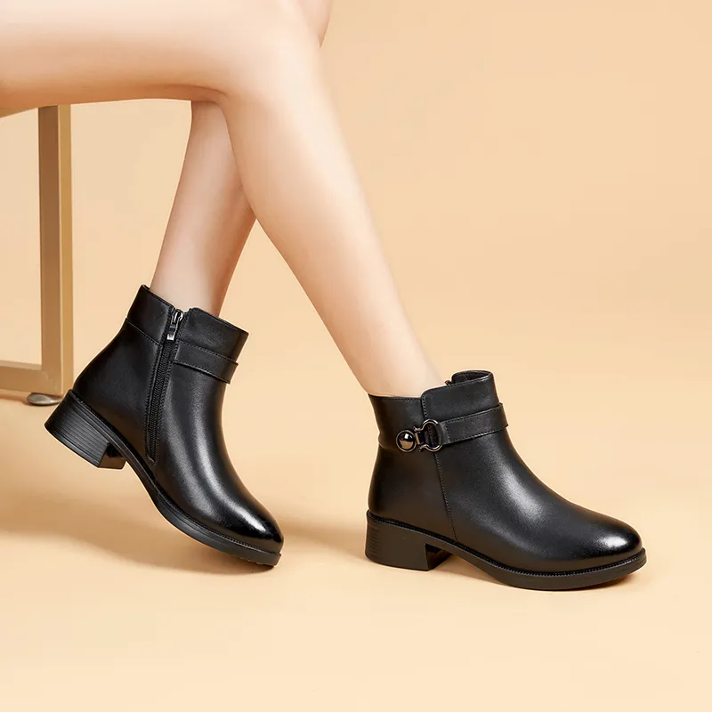 AOKANG Ankle Boots 4cm Chunky Heel Women's Black-2