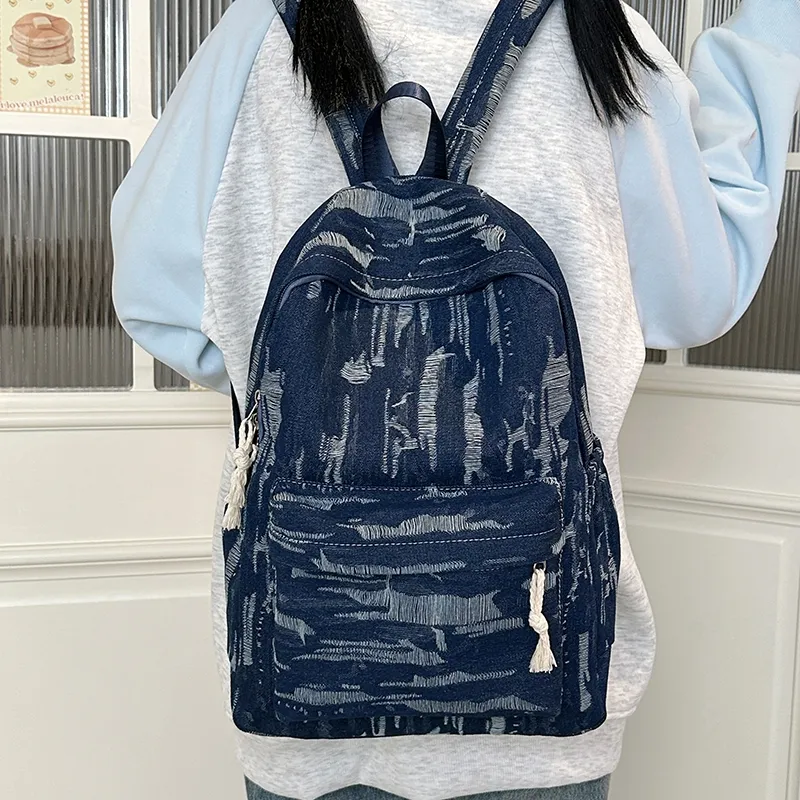 WICKBUEN Denim Backpack Unisex Light Blue/Dark Blue/Black-2