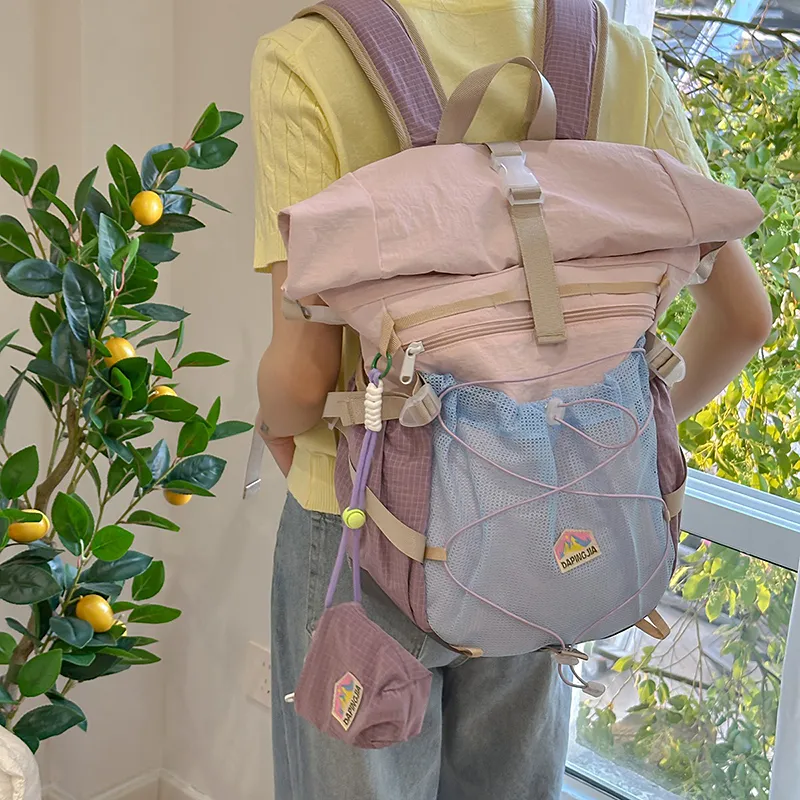 WICKBUEN Nylon Backpack Unisex Coffee/Pink/Purple-16