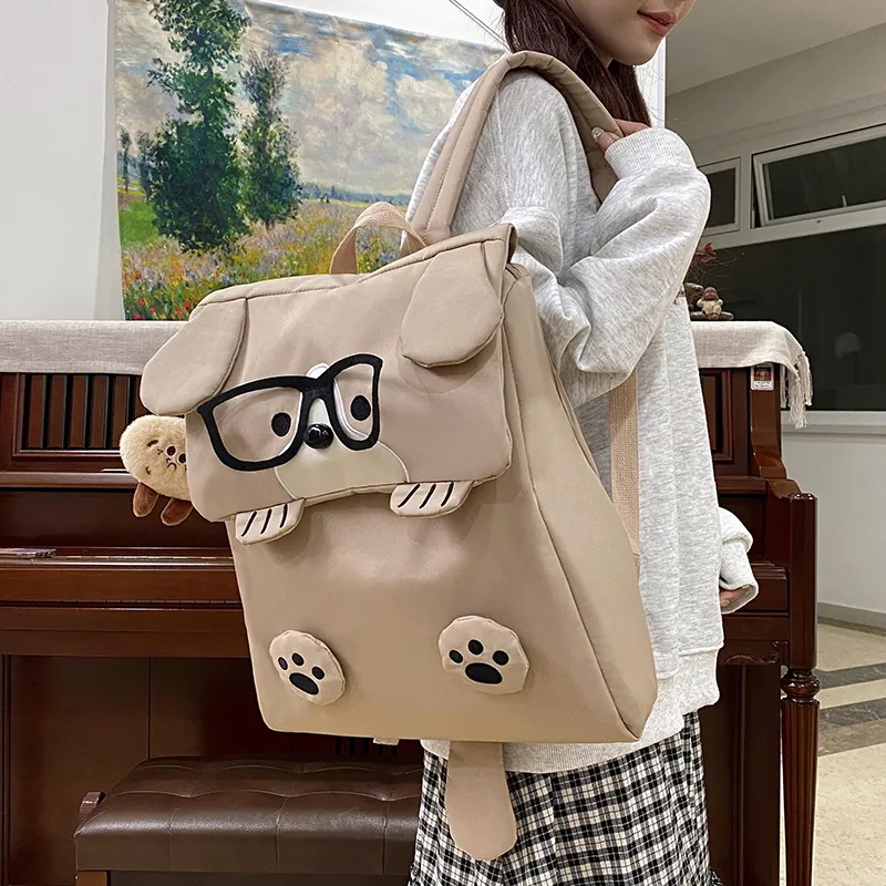 WICKBUEN Fabric Backpack Unisex White/Black/Khaki-16