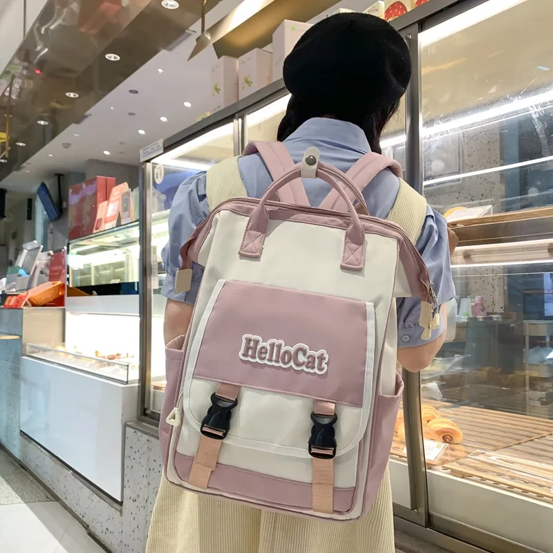 WICKBUEN Nylon Backpack Unisex Black/Pink/Khaki/Purple-11