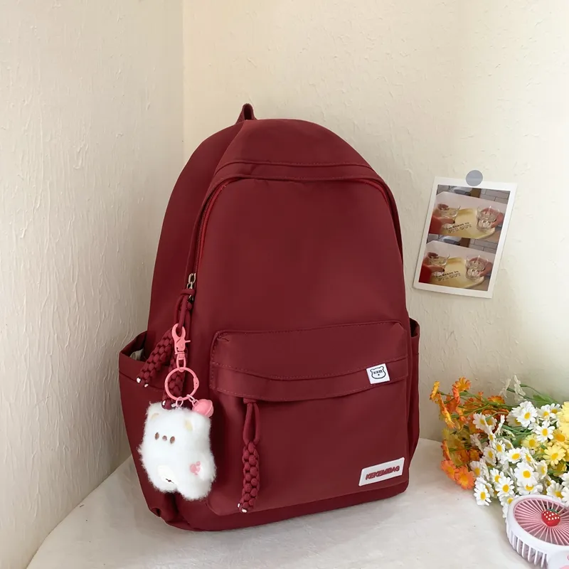WICKBUEN Nylon Backpack Travel Bag Unisex Red/Black/White-11
