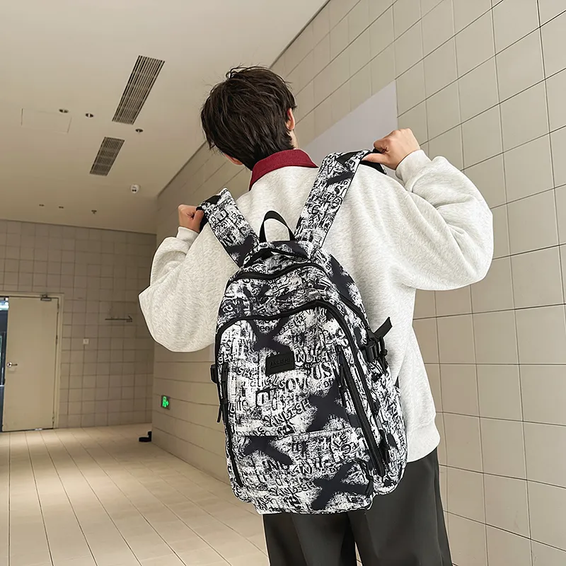 WICKBUEN Nylon Backpack Unisex Black/Brown/Blue-2