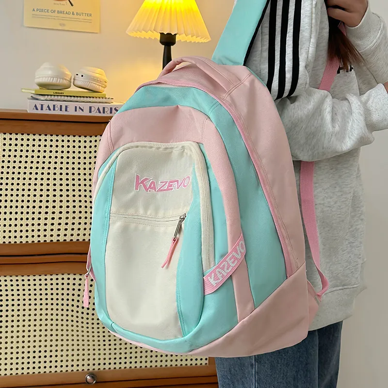 WICKBUEN Nylon Backpack Unisex White/Black/Purple/Pink-21