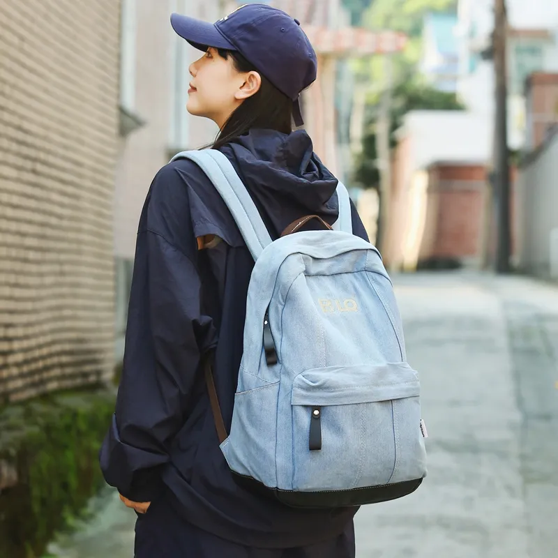 WICKBUEN Denim Backpack Unisex Black/Light Blue/Blue-12