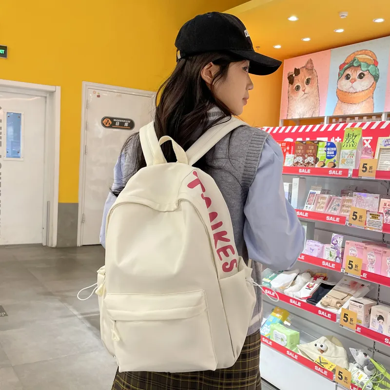 WICKBUEN Nylon Backpack Unisex White/Black/Pink-4