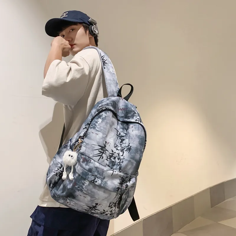 WICKBUEN Nylon Backpack Regular Unisex White/Black/Gray/Khaki/Blue-11