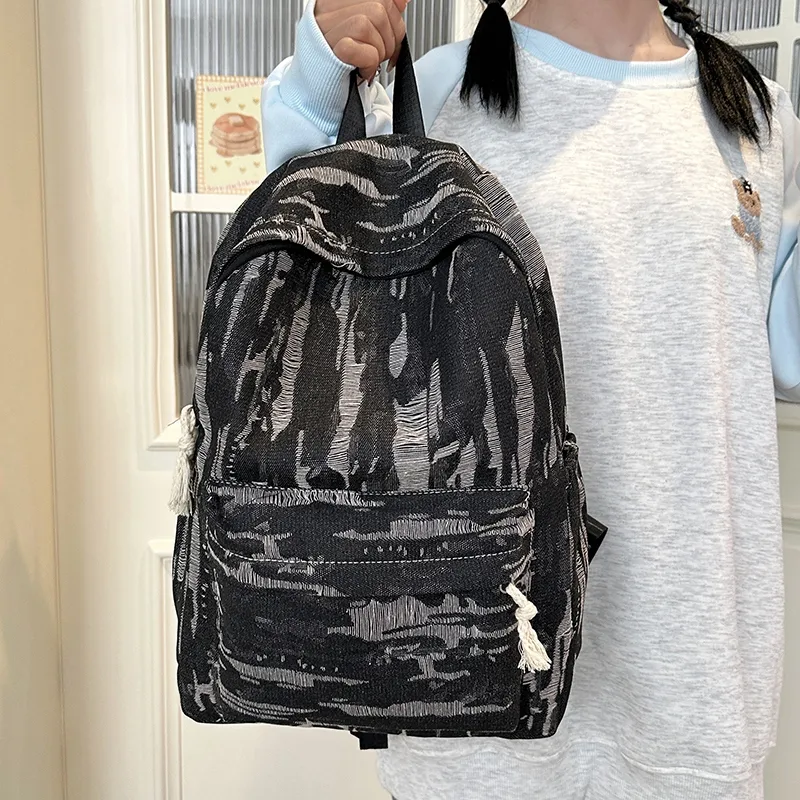 WICKBUEN Denim Backpack Unisex Light Blue/Dark Blue/Black-17