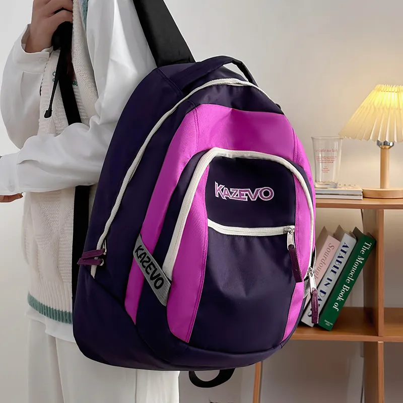 WICKBUEN Nylon Backpack Unisex White/Black/Purple/Pink-15