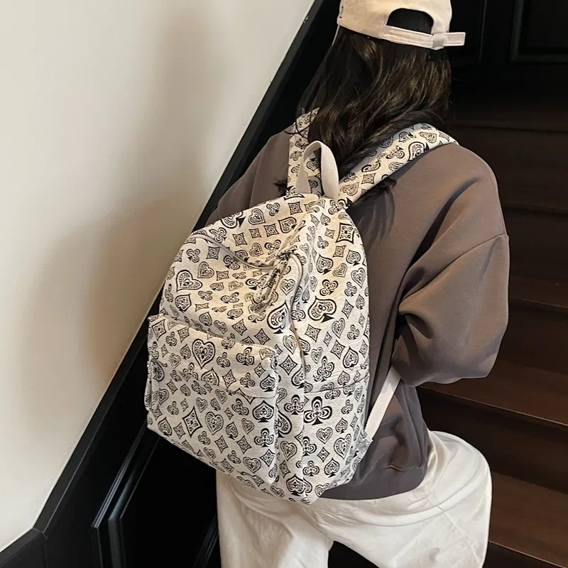 WICKBUEN Fabric Backpack Unisex Ecru/Black/Navy Blue-2