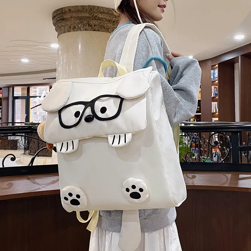 WICKBUEN Fabric Backpack Unisex White/Black/Khaki-5