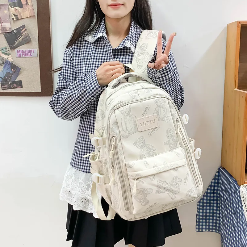WICKBUEN Nylon Backpack Unisex Ecru/Black/Gray/Purple-1