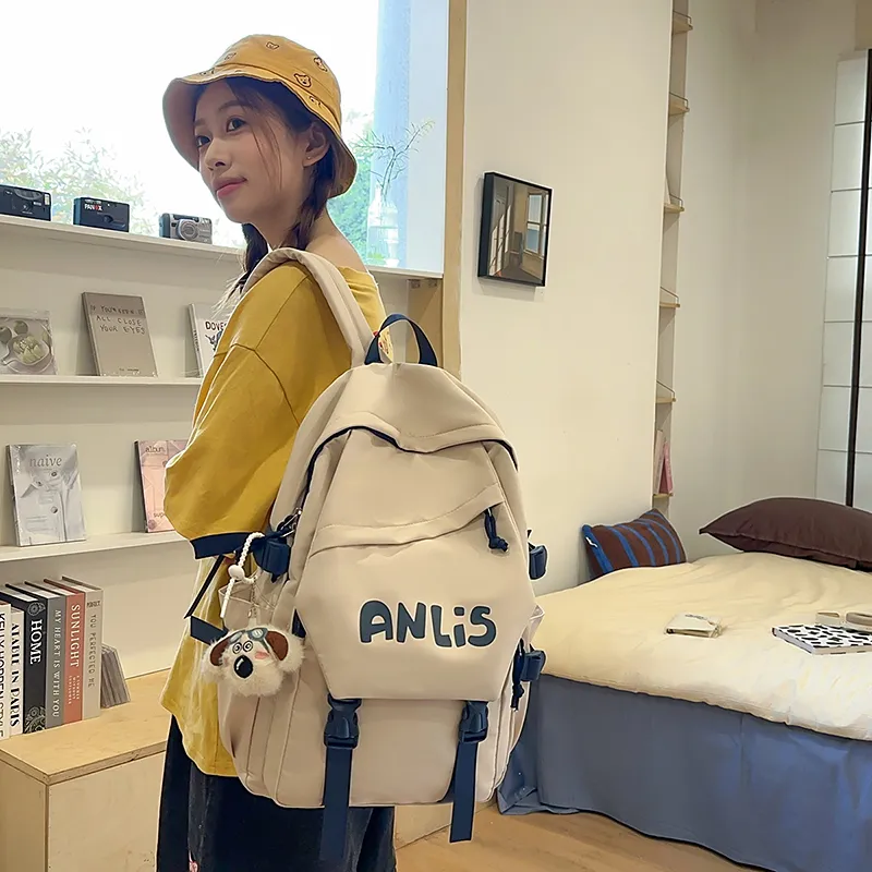 WICKBUEN Nylon Backpack Unisex Ecru/Yellow/Blue/Black-2
