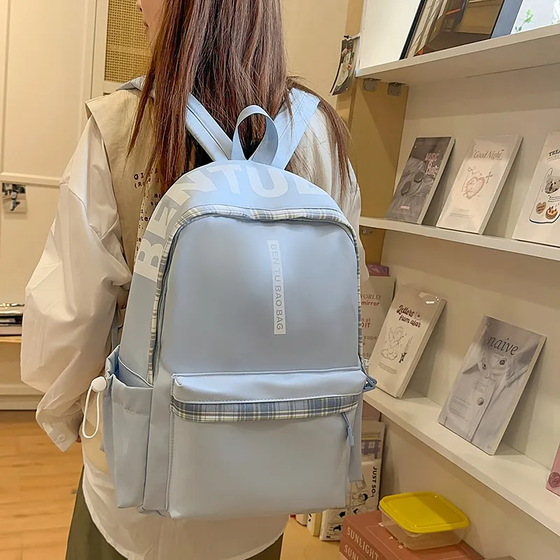 WICKBUEN Nylon Backpack Unisex White/Black/Pink/Blue-23
