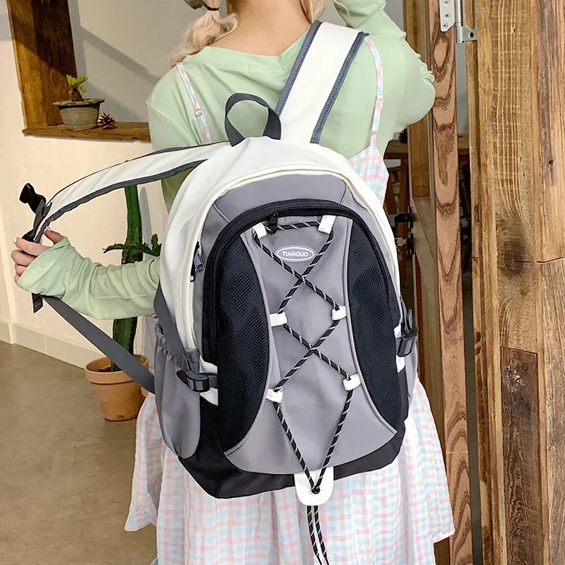 WICKBUEN Nylon Fabric Backpack Travel Bag Unisex White/Black/Purple-13