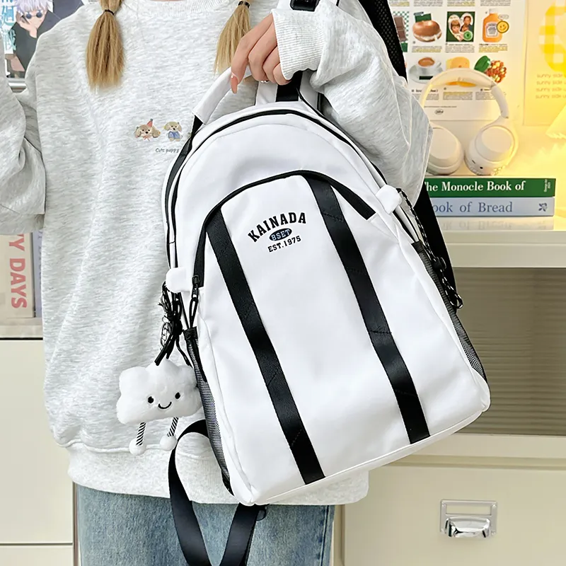 WICKBUEN Nylon Backpack Unisex White/Black-5