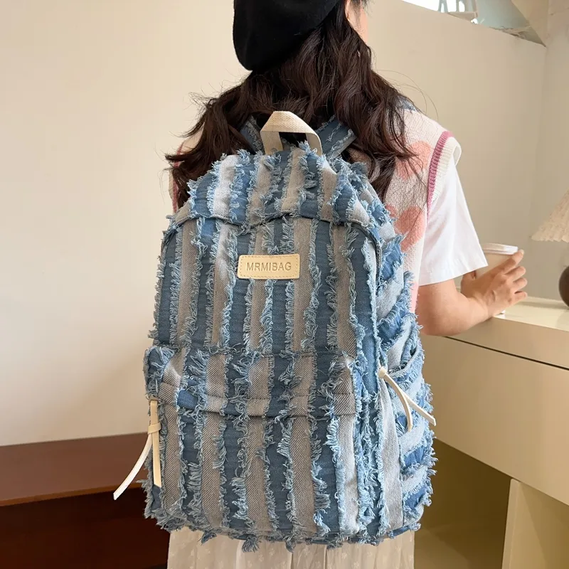 WICKBUEN Denim Backpack Unisex Black/dark Blue/blue-15