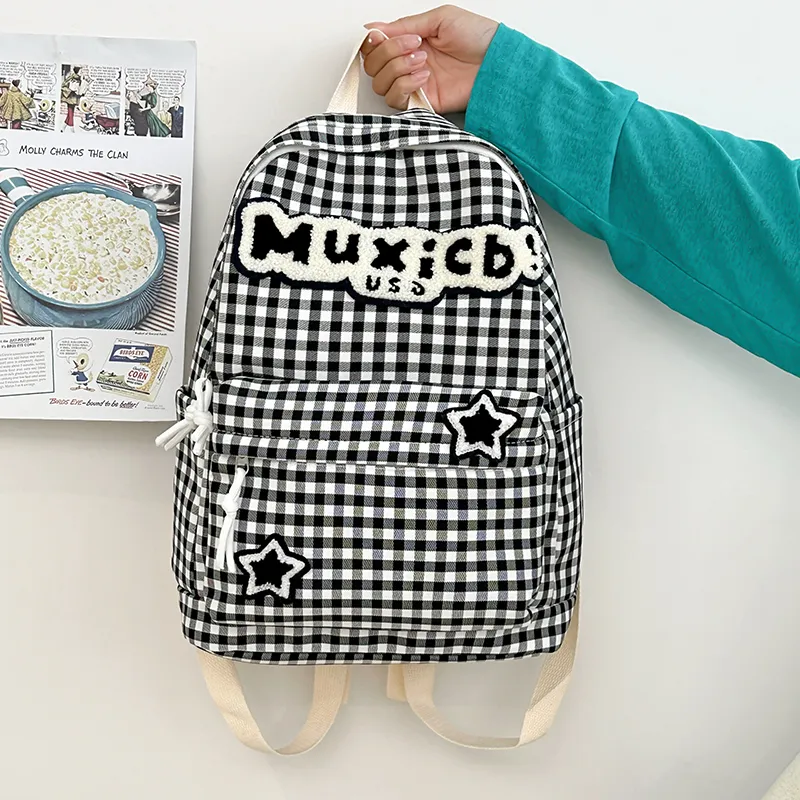 WICKBUEN Nylon Backpack Regular Unisex Red White Plaid/Black White Plaid-10