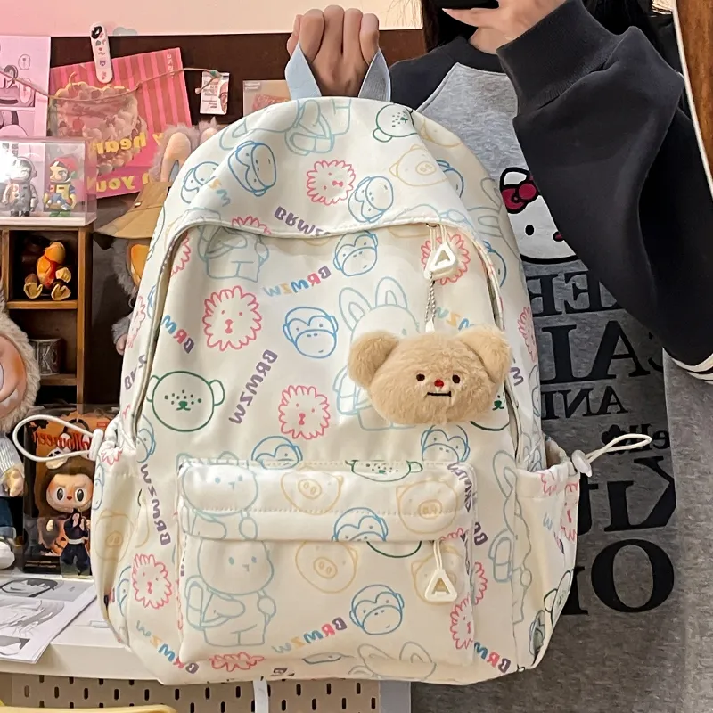 WICKBUEN Canvas Backpack Regular Unisex White Gray/White Blue-7