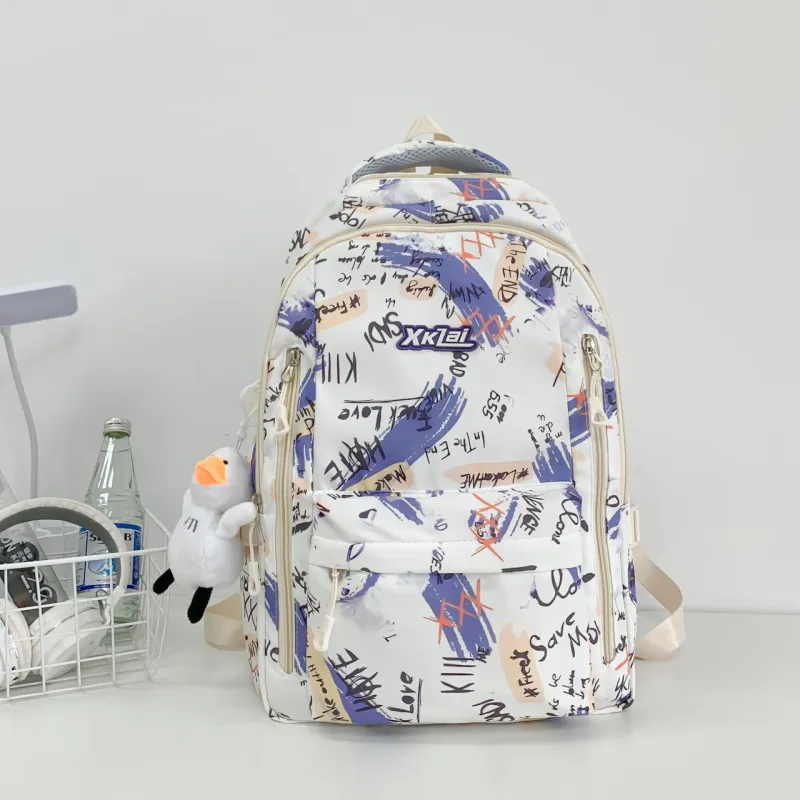 WICKBUEN Composite Cloth Backpack Unisex White/Purple/Green-8