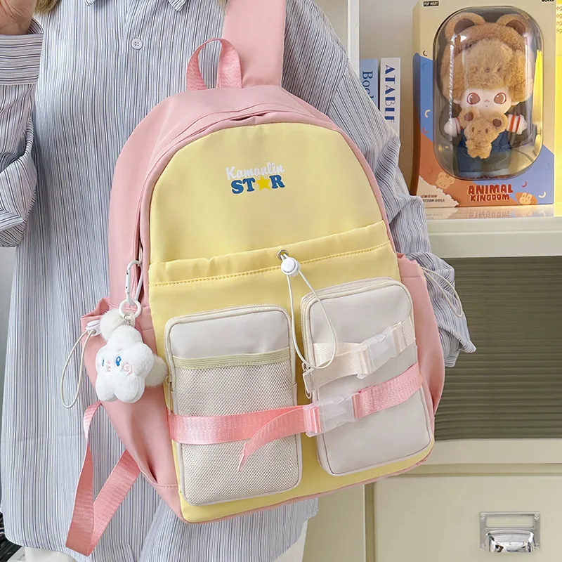 WICKBUEN Nylon Backpack Women's Blue/Pink/White/Black-11