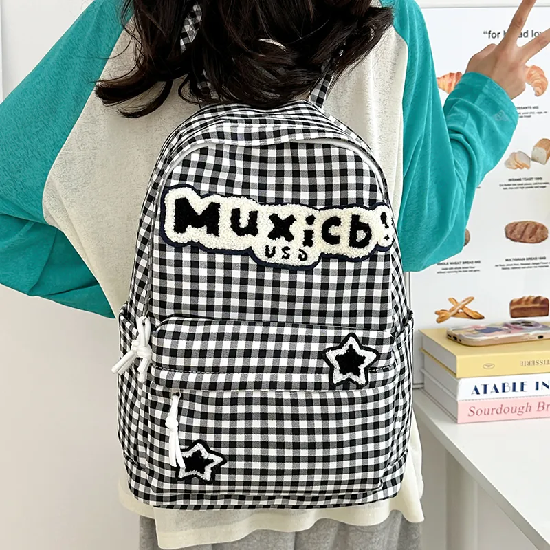 WICKBUEN Nylon Backpack Regular Unisex Red White Plaid/Black White Plaid-11