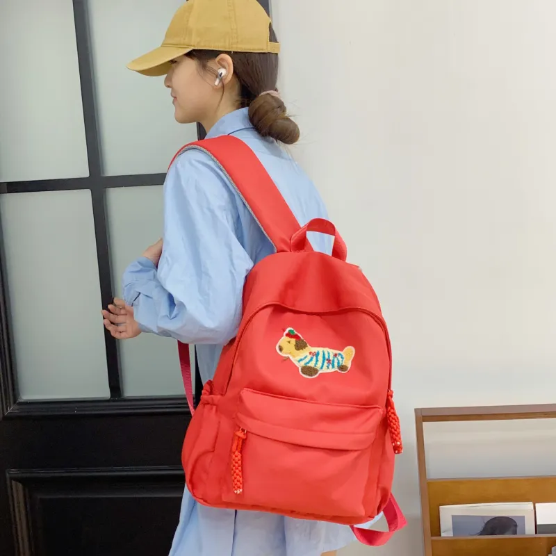WICKBUEN Nylon Fabric Backpack Unisex Black, Ecru, Red-15