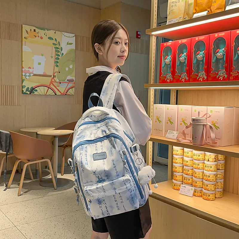WICKBUEN Nylon Backpack Unisex Black/Pink/Yellow/Green/Blue-19