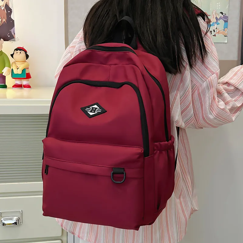 WICKBUEN Nylon Backpack Unisex Gray/Black/Red/White-13